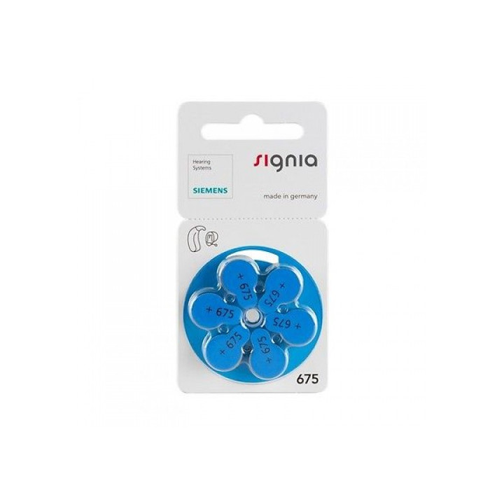 Siemens Signia 675 / PR44 1.45V 650mAh 0%Hg hearing aid (zinc-air) batteries. Made in Germany
