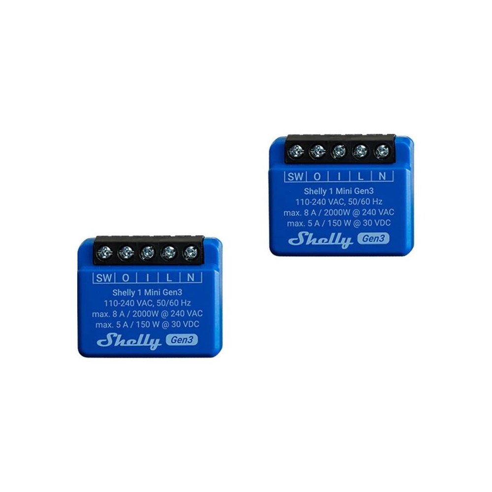 Shelly 1 Mini Gen3 2 valdikliu rinkinys, WiFi/Bluetooth