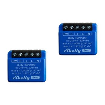 Shelly 1 Mini Gen3 komplekt, 2 kontrollerit, WiFi/Bluetooth
