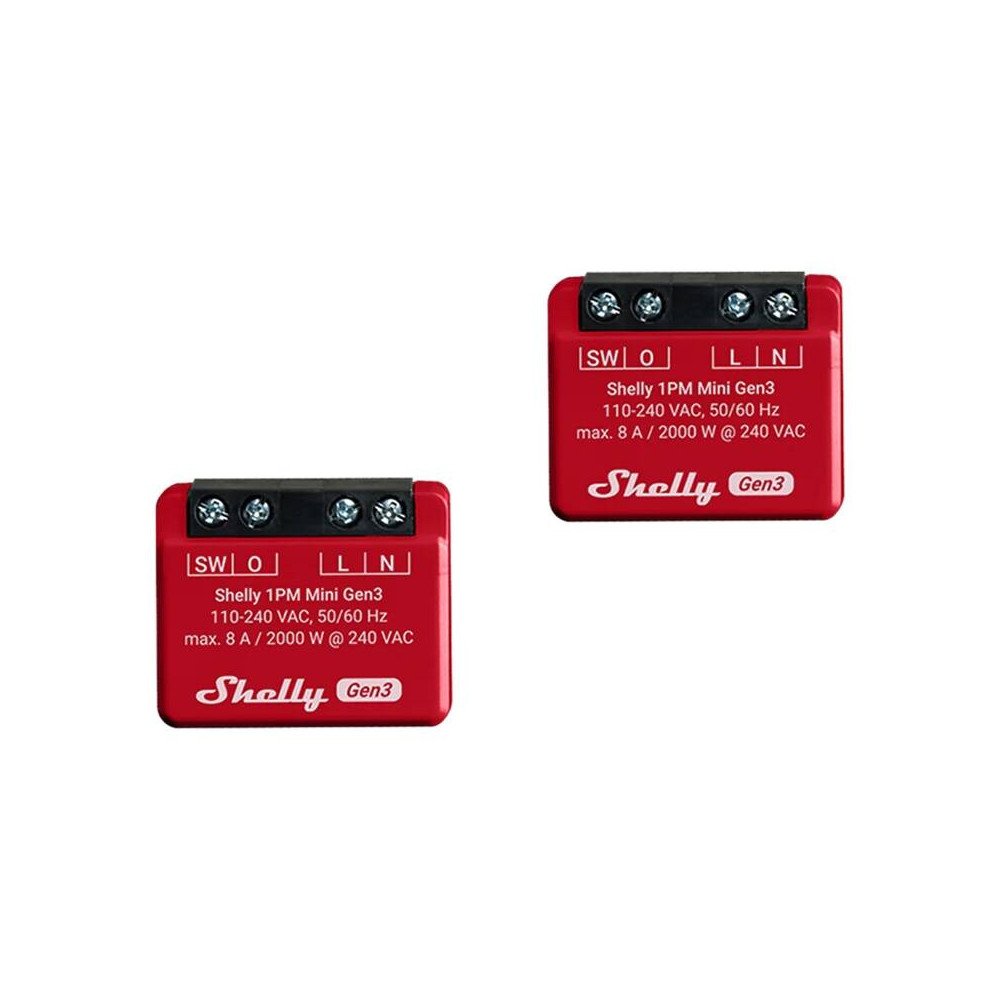 Shelly 1PM Mini Gen3 -sarja, 2 ohjainta, WiFi/Bluetooth