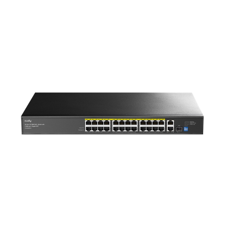 Cudy FS1026PS1 24 portu PoE+ slēdzis ar 2 Gigabit portiem un 1 SFP slotu, 300W, nepārvaldāms