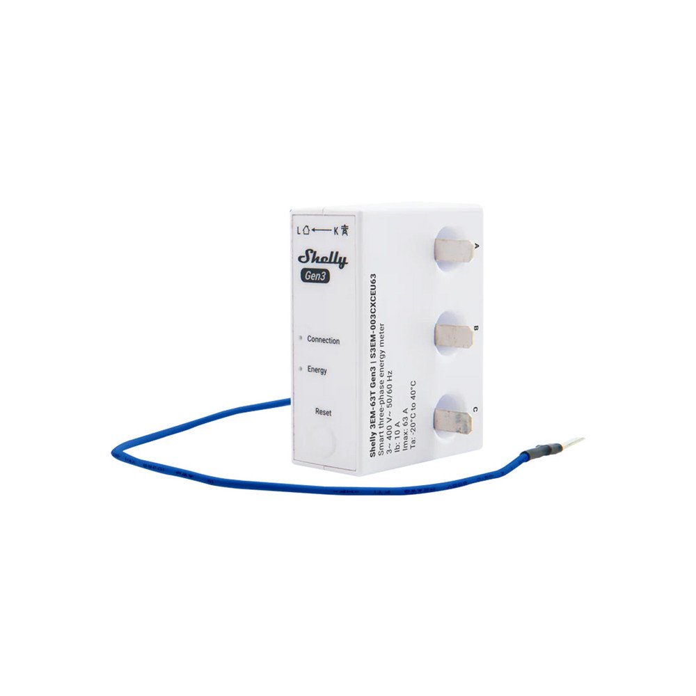 Shelly 3EM-63T Gen3 1/3 kanalu WiFi energijos skaitiklis (plokscias terminalas)