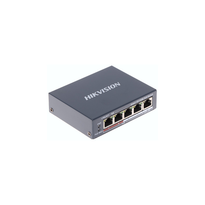 Hikvision DS-3E1105P-EI-V2 5 portu nepārvaldāms PoE slēdzis, 4 PoE porti, 10/100 Mbps, 60W budžets