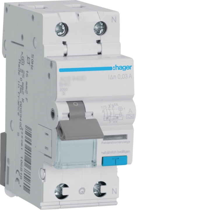 Hager ADS982D RCBO 1P+N 6kA C-32A 30mA Type A