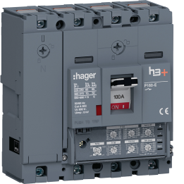 Автоматический выключатель Hager HES101JC MCCB, h3+, P160, 4P, 100A, 70kA (сброс LSI)