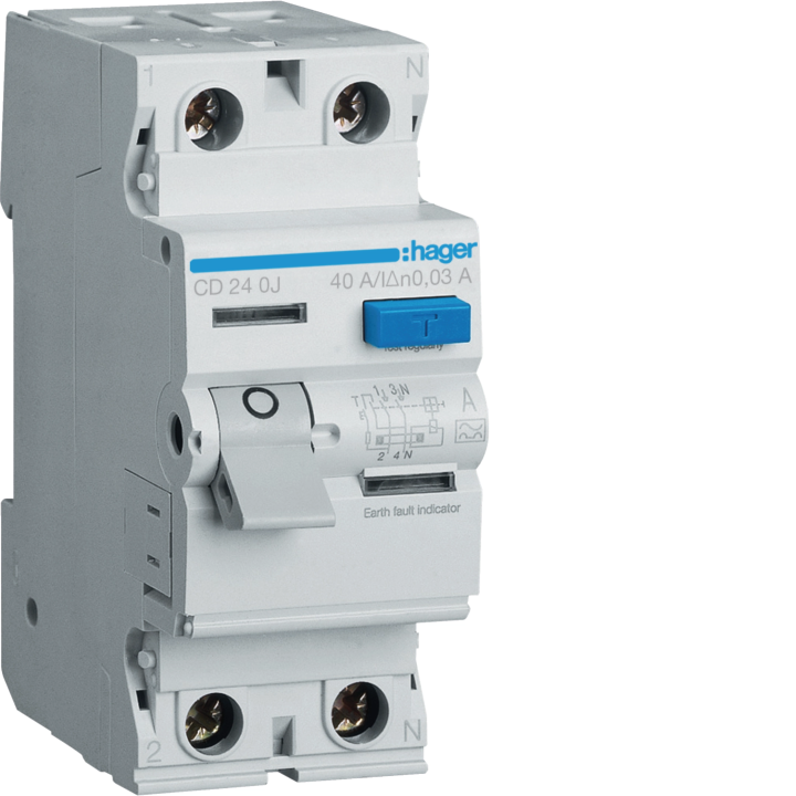 Устройство защитного отключения Hager CD240J RCCB, 2P, 40A, 30mA, Type A