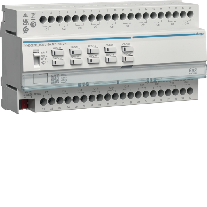 Hager TYMS620D KNX Switch Actuator 20-fold 16A C-load