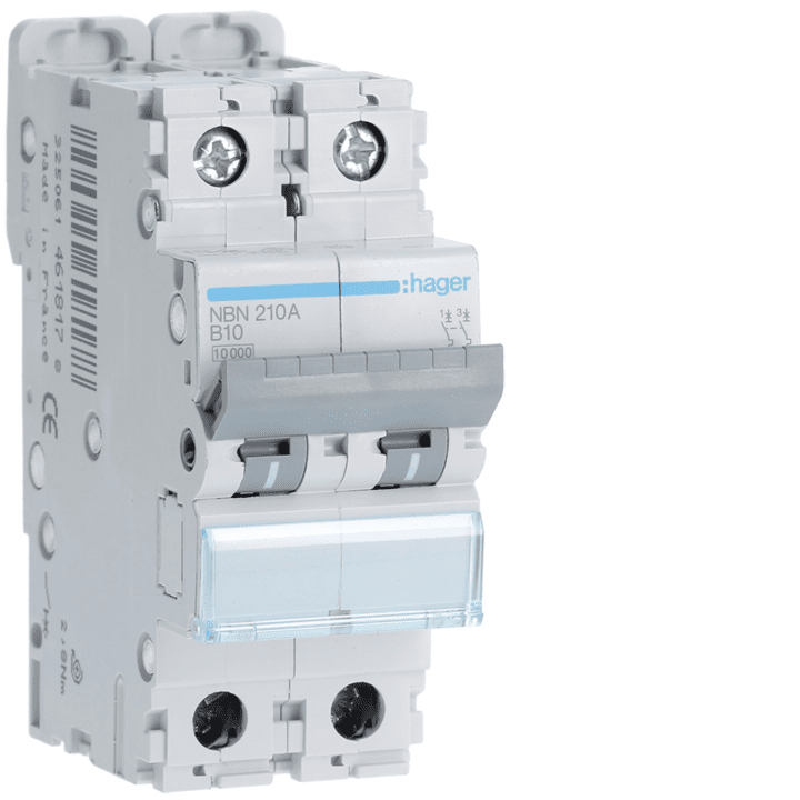 Hager NBN210 MCB 2P B-10A 10kA/15kA