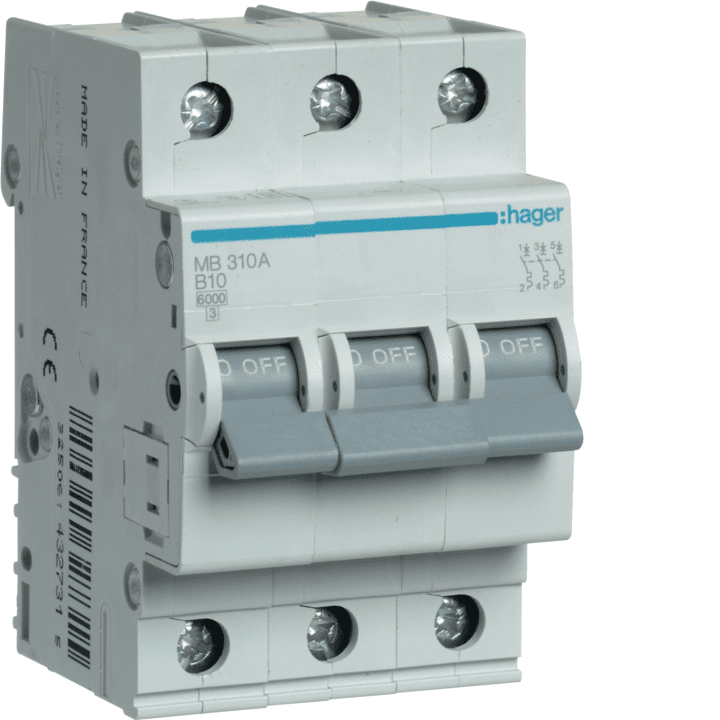 Hager MBS310 MCB 3P B-10A 6kA