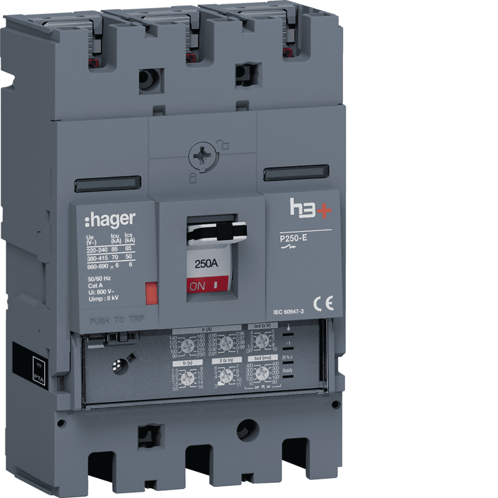 Hager HET250JR h3+ P250 MCCB 3P 250A 70kA LSI