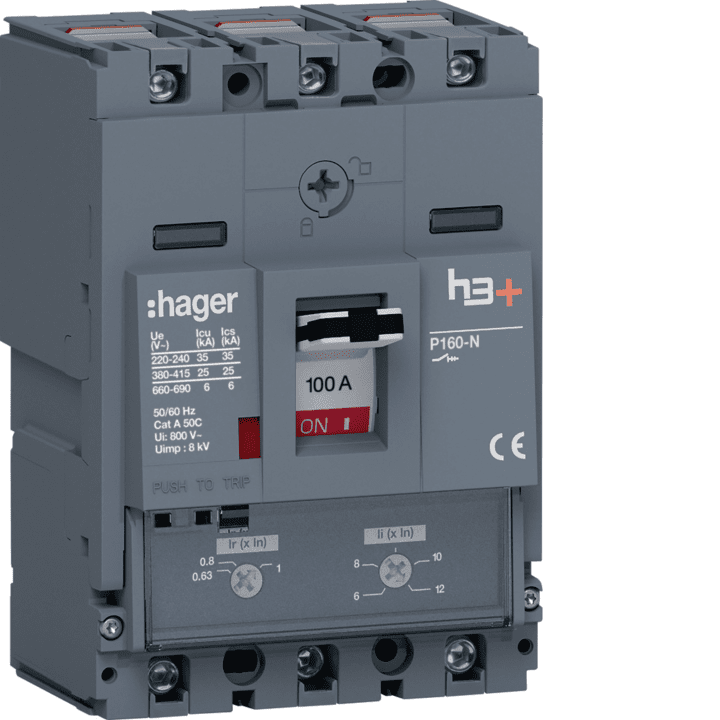 Автоматический выключатель Hager HHS100DC h3+ P160 MCCB, 3P, 100A, 25kA TM