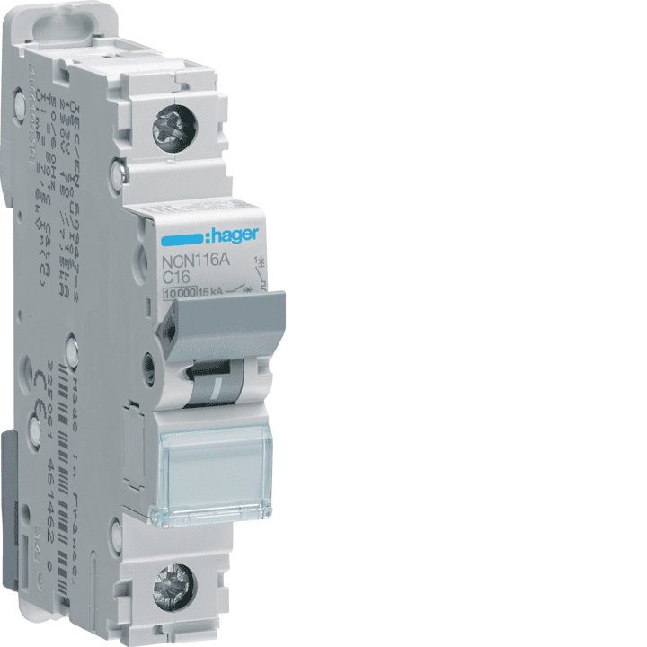 Hager NCN116 Miniature Circuit Breaker 1P C-Curve 16A