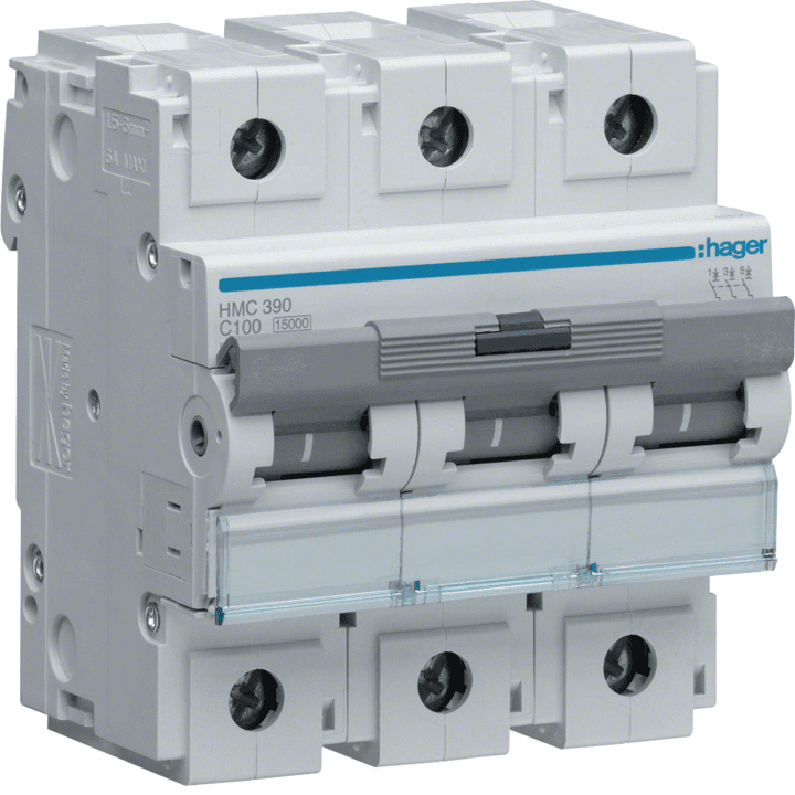 Hager HMC390 miniatūrs ķēdes pārtraucējs 3P C-Curve 100A