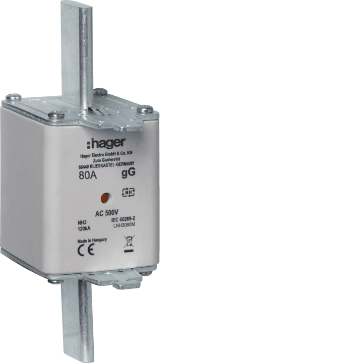Hager LNH3080M NH3 gG 500V 80A sulakelinkki keskusilmaisimella