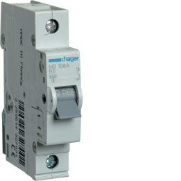 Hager MBS106 miniatūrs ķēdes pārtraucējs 1P B-Curve 6A 6kA