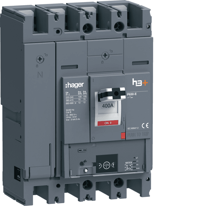 Hager HEW401NR h3+ P630 Energy MCCB 4-napainen 400A 70kA