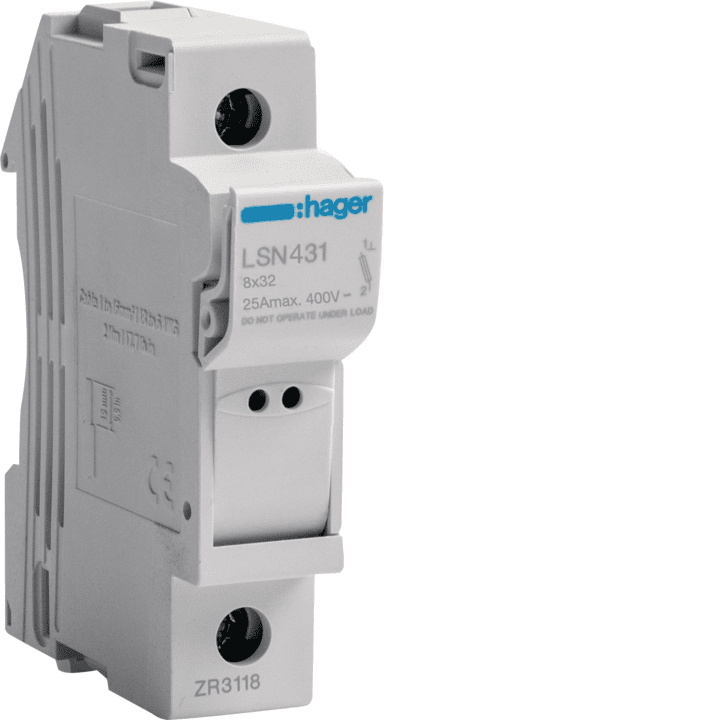 Hager LSN431 Fuse Carrier 1P 25A 400V with Signal Indicator 1M