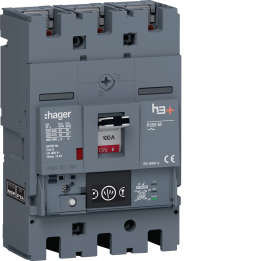 Hager HHT100NR h3+ P250 MCCB, 3P 100A, 50kA