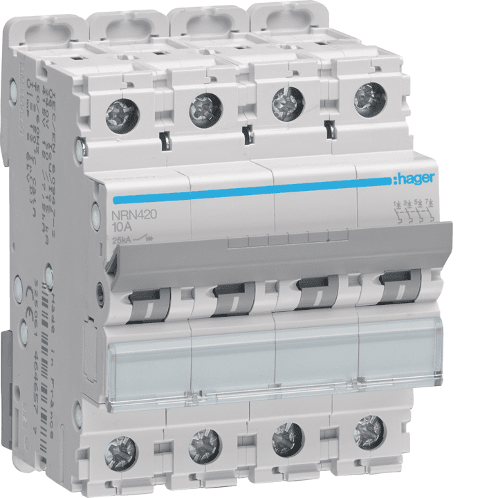 Hager K20A MCB, 4-polu 20A, līkne C, 25kA